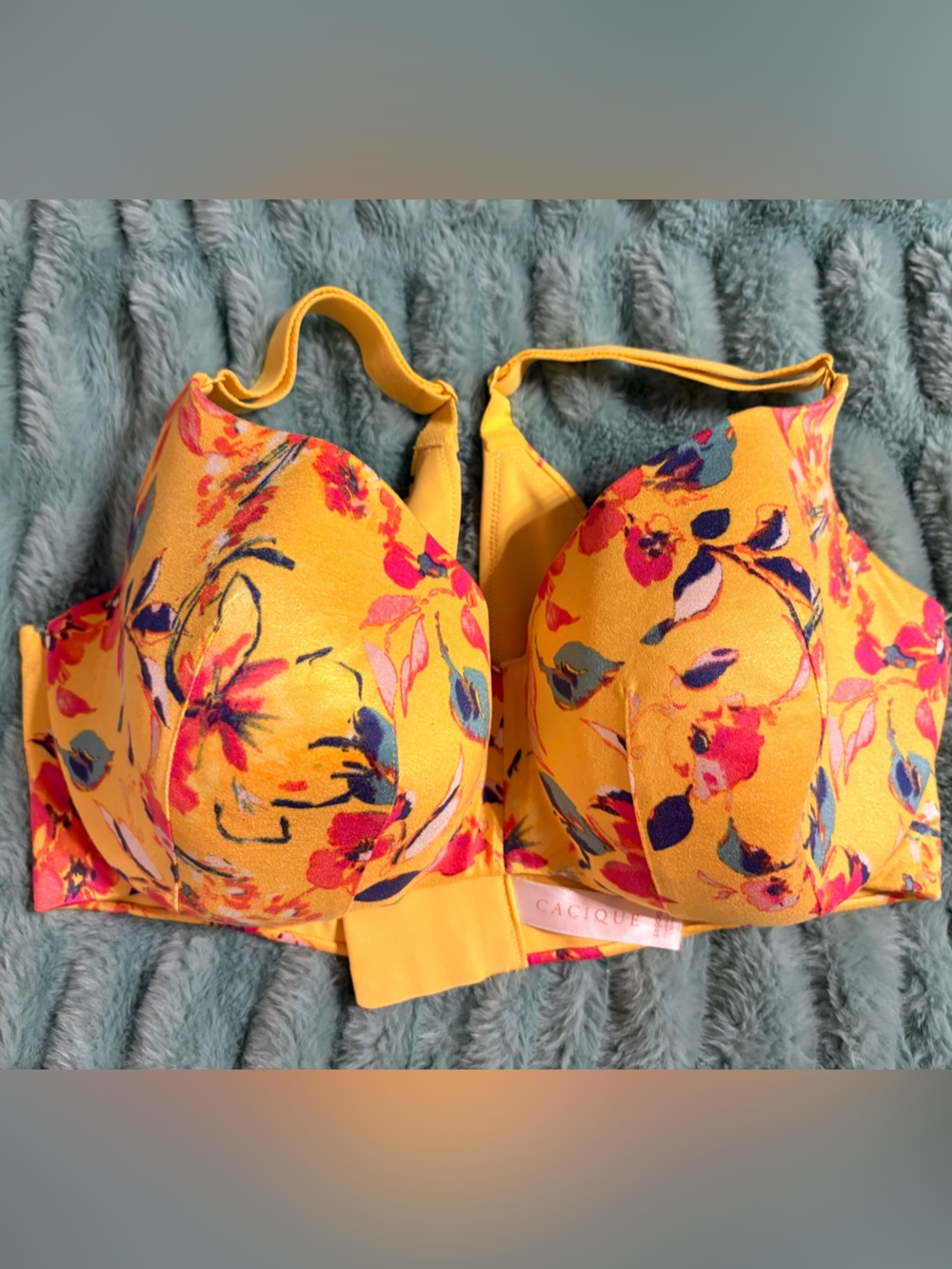 Cacique Yellow Floral Printed Full-Coverage Bra